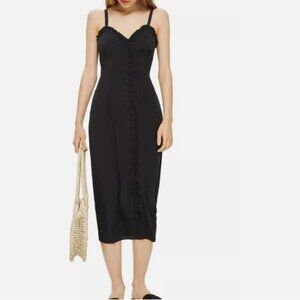Topshop Women Lightweight Midi Ruffle Slip Dress, Black, Size 2